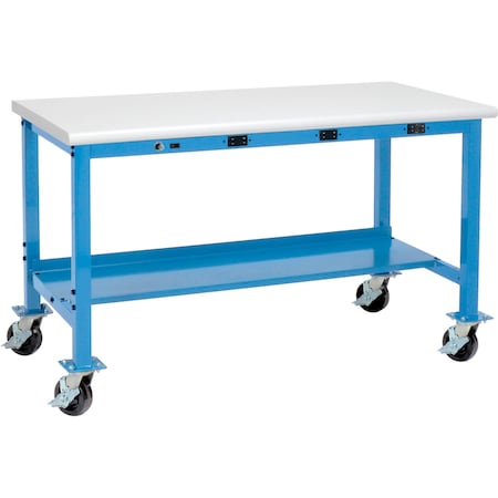 Global Industrial 72 x 36 Mobile Production Workbench, Power Apron, ESD Safety Edge, Blue 253994MBBL
